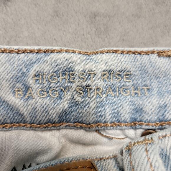 American Eagle Jeans Womens 6 Long Light Wash Highest Rise Baggy Straight - Picture 5 of 15